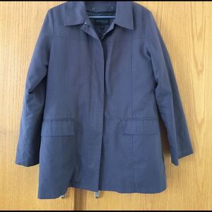 Express brown zip front hip length coat, sz 7/8